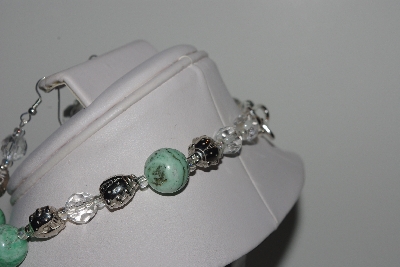 +MBAMG #019-230  "One Of A Kind Green Turquoise ,Crystal Quartz & German Silver Bead Necklace & Earring Set"