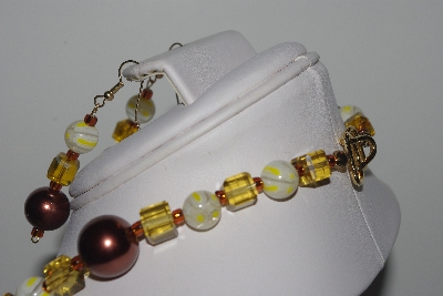 +MBAMG #019-245  "One Of A Kind Brown & Yellow Bead Necklace & Earring Set"