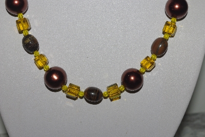 +MBAMG #019-240  "One Of A Kind Brown,Yellow & Tiger Eye Bead Necklace & Earring Set"