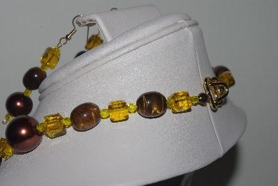 +MBAMG #019-240  "One Of A Kind Brown,Yellow & Tiger Eye Bead Necklace & Earring Set"