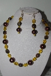 +MBAMG #019-240  "One Of A Kind Brown,Yellow & Tiger Eye Bead Necklace & Earring Set"