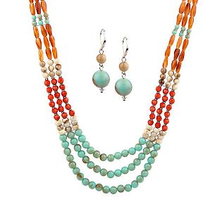 +MBAMG #T06-214   "Garold Miller Multi Color  Triple Strand Acrylic Bead Necklace & Earring Set"