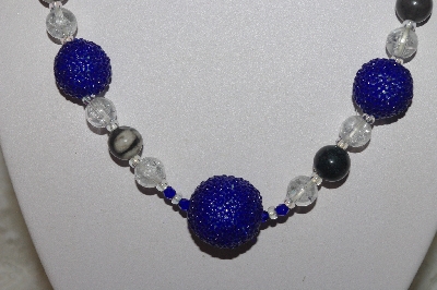 +MBAHB #24-018  "One Of A Kind Blue, Clear & Fossel Jasper Bead Necklace & Earring Set"