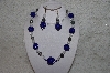 +MBAHB #24-018  "One Of A Kind Blue, Clear & Fossel Jasper Bead Necklace & Earring Set"