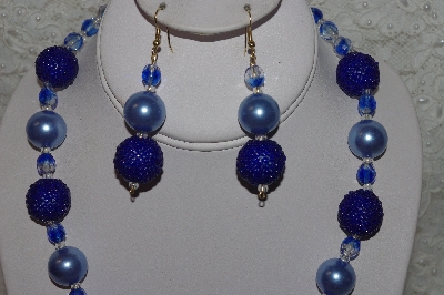 +MBAHB #24-088  "One Of A Kind Blue & Clear Bead Necklace & Earring Set"