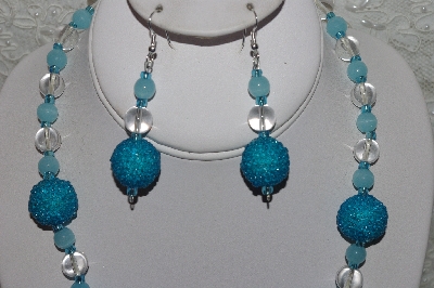 +MBAHB #24-217  "One Of A Kind Clear & Blue Bead Necklace & Earring Set"