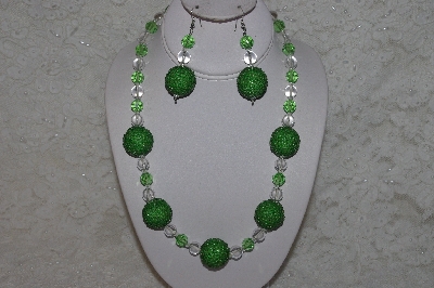 +MBAHB #24-212  "One Of A Kind Clear & Green Bead Necklace & Earring Set"