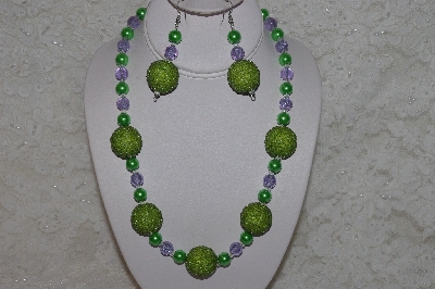 +MBAHB #24-207  "One Of A Kind Lavender & Green Bead Necklace & Earring Set"
