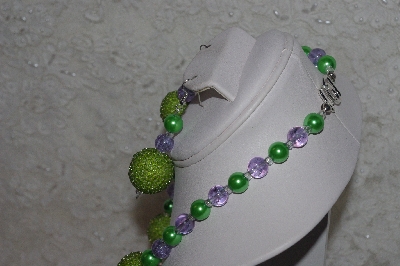 +MBAHB #24-207  "One Of A Kind Lavender & Green Bead Necklace & Earring Set"