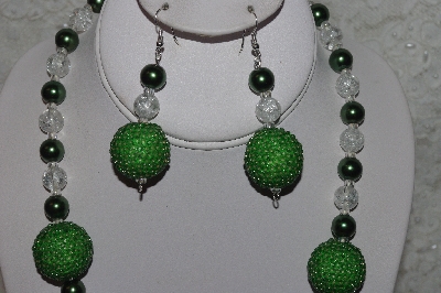 +MBAHB #24-192  "One Of A Kind Clear & Green Bead Necklace & Earring Set"