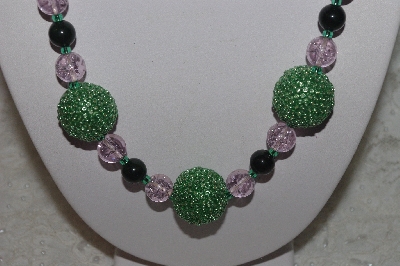+MBAHB #24-136  "One Of A Kind Green, Pink & Jade Necklace & Earring Set"