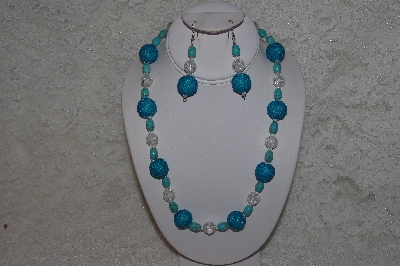 +MBAHB #24-128  "One Of A Kind Blue & Clear Bead Necklace & Earring Set"