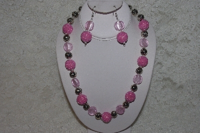 +MBAHB #24-123  "One Of A Kind Pink Bead & German Silver Bead Necklace & Earring Set"