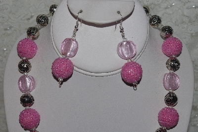 +MBAHB #24-123  "One Of A Kind Pink Bead & German Silver Bead Necklace & Earring Set"