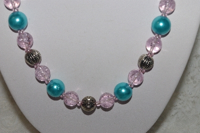 +MBAHB #24-197  "One Of A Kind Blue,Pink & German Silver Bead Necklace & Earring Set"
