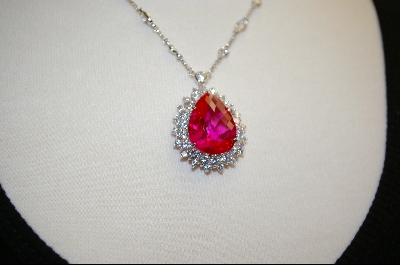 +MBA #CW-CPSS  "Charles Winston Created Pink Sapphire Pear Shaped Pendant W/Matching Pierced Earrings