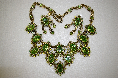 + Vintage Look Green Austrian Crystal Necklace W/Matching Earrings