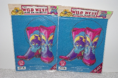 +MBAMG #009-520  "1993 Plaid Set Of (2)  Wild West Iron On Transfer #57740 Bronco Bustin Boots"