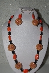 +MBAHB #31-013  "One Of A Kind Orange & Black Bead Necklace & Earring Set"