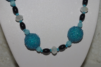 +MBAHB #31-019  "One Of A Kind Blue & Black Glass Bead Necklace & Earring Set"