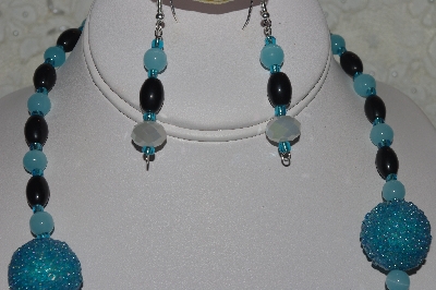 +MBAHB #31-019  "One Of A Kind Blue & Black Glass Bead Necklace & Earring Set"