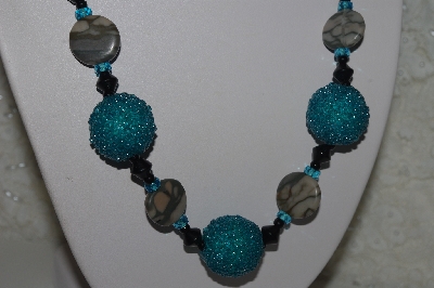 +MBAHB #31-045  "One Of A Kind Blue, Grey & Black Bead Necklace & Earring Set"