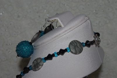 +MBAHB #31-045  "One Of A Kind Blue, Grey & Black Bead Necklace & Earring Set"
