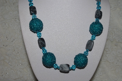 +MBAHB #31-063  "One Of A Kind Blue & Grey Bead Necklace & Earring Set"