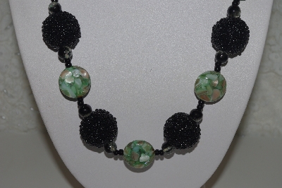 +MBAHB #31-151  "One Of A Kind Green & Black Bead Necklace & Earring Set"