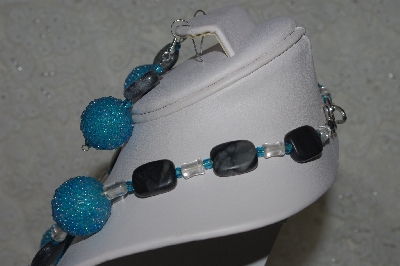 +MBAHB #31-155  "One Of A Kind Blue, Grey & Clear Bead Necklace & Earring Set"