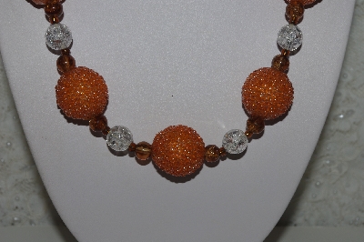 +MBAHB #32-013  "One Of A Kind Orange, Clear & Brown Bead Necklace & Earring Set"