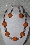 +MBAHB #32-013  "One Of A Kind Orange, Clear & Brown Bead Necklace & Earring Set"