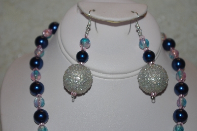 +MBAHB #32-044  "One Of A Kind Blue & Silver Bead Necklace & Earring Set"