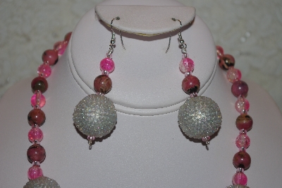 +MBAHB #32-055  "One Of A Kind Pink & Silver Bead Necklace & Earring Set"