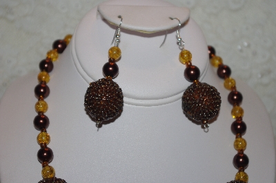 +MBAHB #32-064  "One Of A Kind Brown & Golden Bead Necklace & Earring Set"