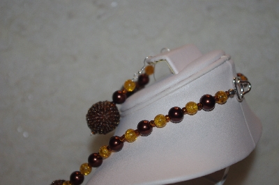 +MBAHB #32-064  "One Of A Kind Brown & Golden Bead Necklace & Earring Set"