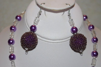 +MBAHB #32-104  "One Of A Kind Purple & Clear Bead Necklace & Earring Set"