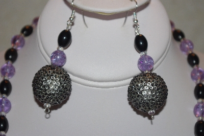 +MBAHB #32-113  "One Of A Kind Black & Lavender Bead Necklace & Earring Set"