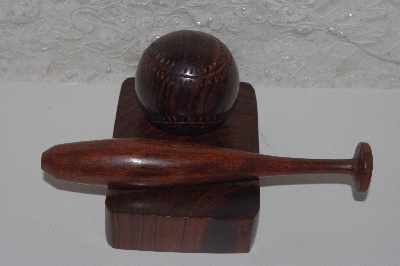 +MBAMG #0031-123  "Rose Wood Fancy Hand Carved Baseball, Bat & Stand"