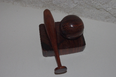 +MBAMG #0031-123  "Rose Wood Fancy Hand Carved Baseball, Bat & Stand"