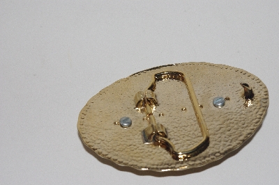 +MBAMG #0031-047  "Western Style Oval Gold Plated Belt Buckle With Lapis Gemstone Center"
