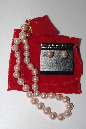 +MBAMG #099-104  Kenneth Jay Lane's Pink Simulated Pearl Necklace & Earring Set"