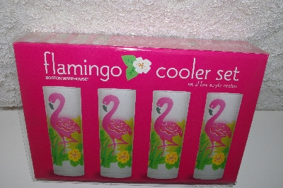 +MBAMG #099-222  "2002 Set Of 4 Pink Flamingo Acrylic Coolers"
