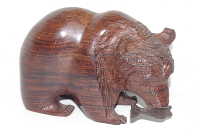 +MBAMG #099-253  "Large Hand Carved Rose Wood Grizzly With Fish"