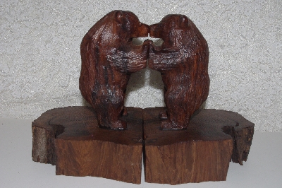 +MBAMG #099-271  "Large Hand Carved Grizzly Rose Wood Bookends"