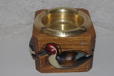 +MBAMG #099-197  "1980 Oak Carved Wood Duck Ashtray With Brass Incert"