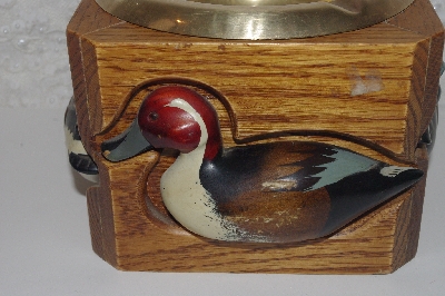 +MBAMG #099-197  "1980 Oak Carved Wood Duck Ashtray With Brass Incert"
