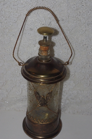 +MBAMG #099-230  "1970 Vintage Brass & Glass Decantor With Handle & Music Box Built In /Plays How Dry I Am"