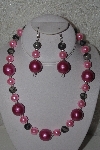 +MBAHB #00013-8471  "One Of A Kind Pink & Grey Bead Necklace & Earring Set"
