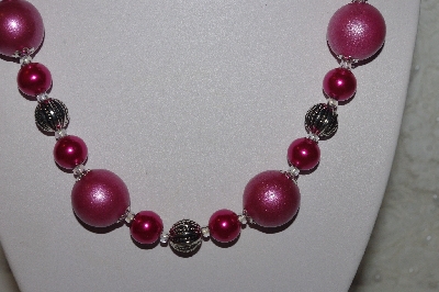 +MBAHB #00013-8432  "One Of A Kind Pink & Silver Bead Necklace & Earring Set"